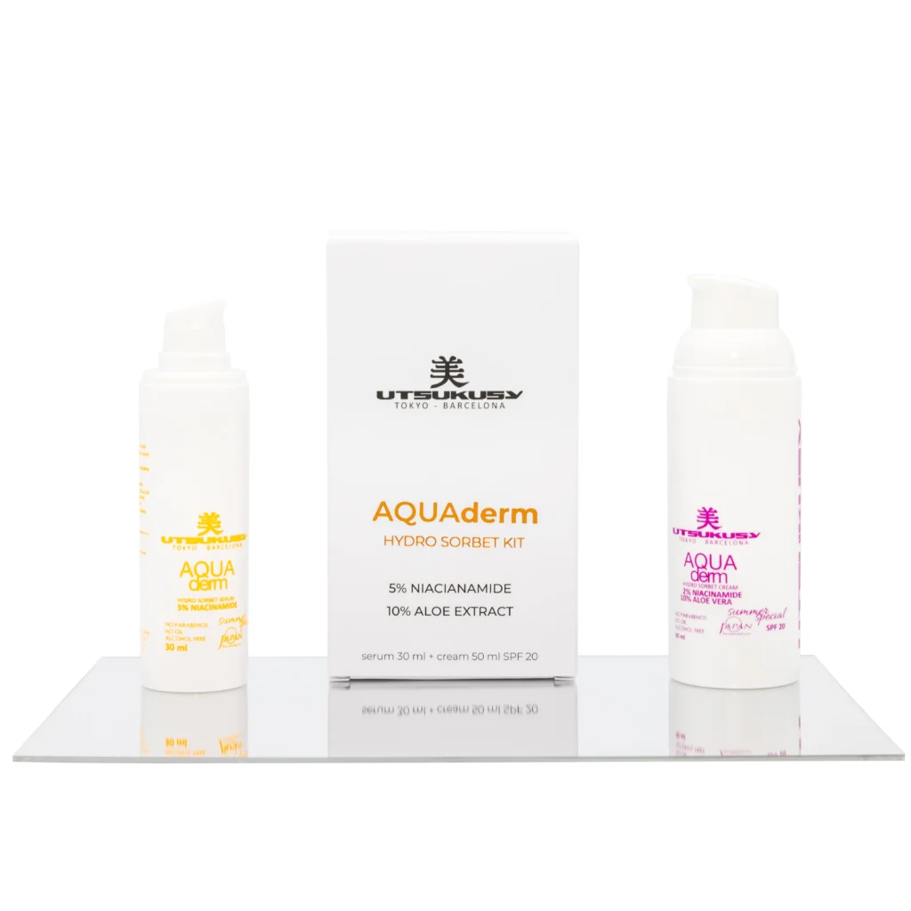 aquaderm-gesichtspflege-sommer-utsukusy-cosmetics Aquaderm Set - Gesichtspflege für den Sommer bestehend aus Aquaderm Serum und Aquaderm Creme LSF 20